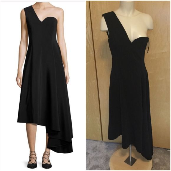 One Shoulder A-line Dress with Asymmetric Hem - Picture 1 of 7